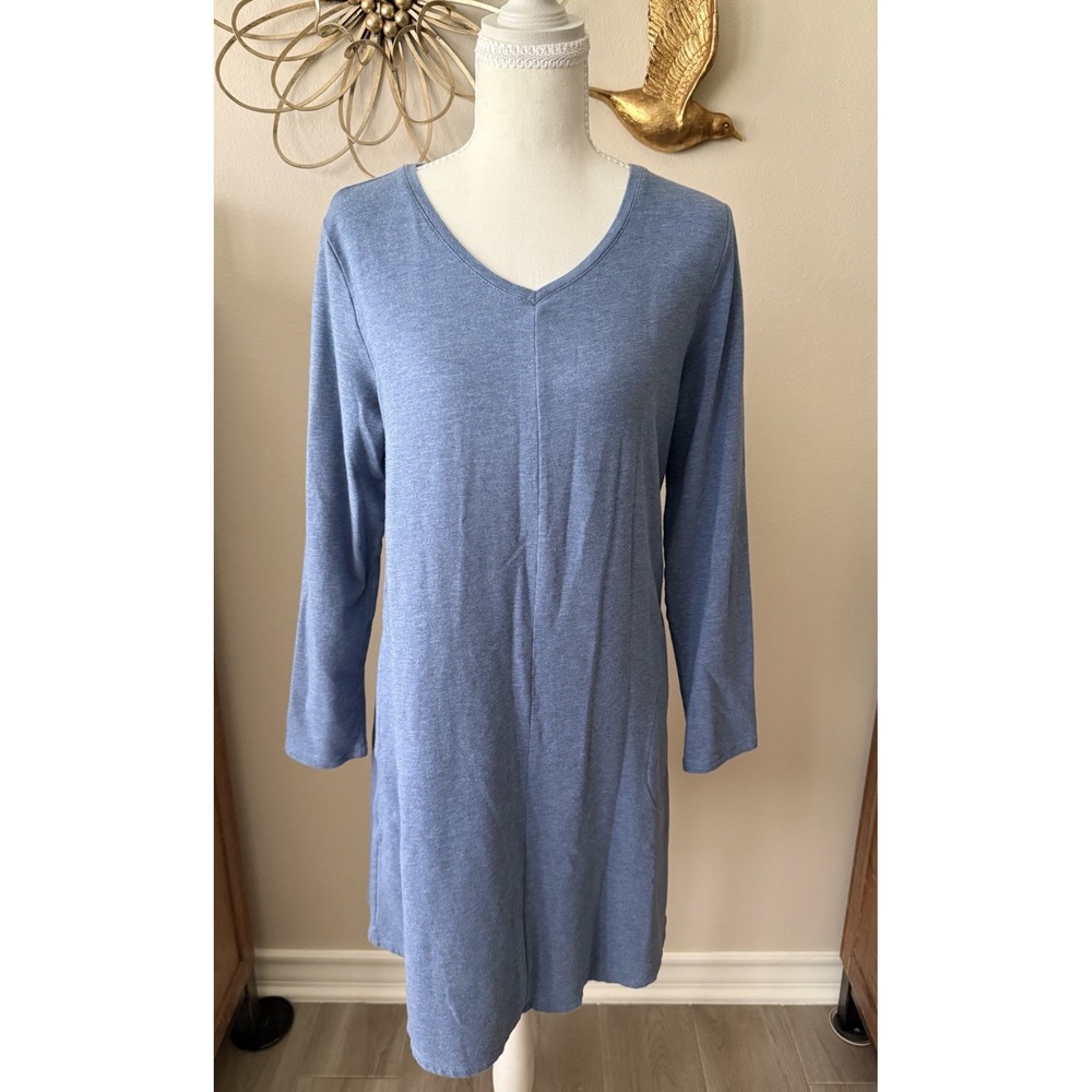 Pure Jill Shirred Back Tunic Women Sky Blue Soft Relaxed Fit Pima Modal Large
